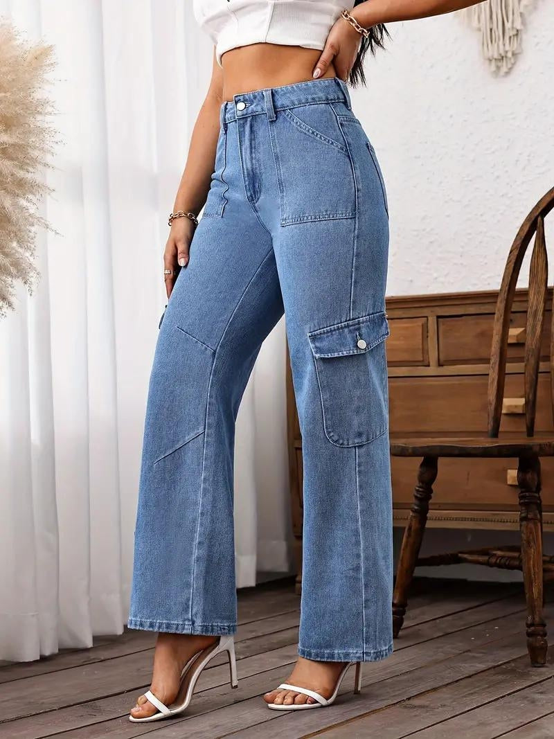 Horizon Fit Gen-Z Cargo Jeans – Blue Cargo Jeans Back View – Glossia Fashion