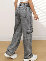 Urban Edge High-Rise Utility Denim – Grey Denim Jeans Side View – Glossia Fashion