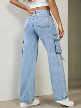 Fearless Fit Knee-Rip Cargo Jeans – Light Blue Cargo Jeans Side View – Glossia Fashion