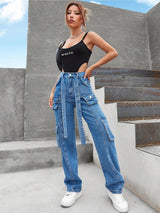 Street Vibe Pocket Detail Denim – Blue Denim Jeans Style View – Glossia Fashion