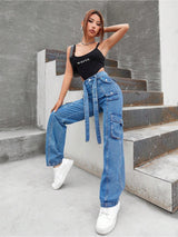 Street Vibe Pocket Detail Denim – Blue Denim Jeans Detail View – Glossia Fashion