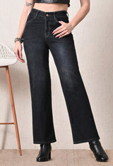 Onyx Luxe Straight Fit Jeans – Black Straight Fit Jeans Front View – Glossia Fashion