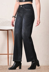 Onyx Luxe Straight Fit Jeans – Black Straight Fit Jeans Back View – Glossia Fashion