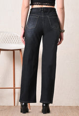 Onyx Luxe Straight Fit Jeans – Black Straight Fit Jeans Detail View – Glossia Fashion