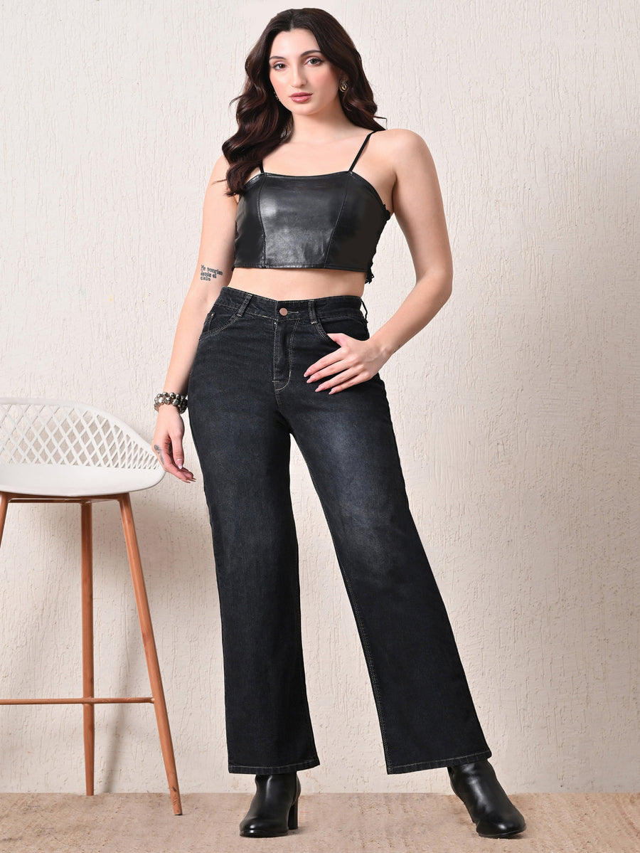 Onyx Luxe Straight Fit Jeans – Black Straight Fit Jeans – Glossia Fashion