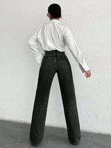 Timeless Straight Jeans – High Rise Straight Fit Jeans Back View – Glossia Fashion