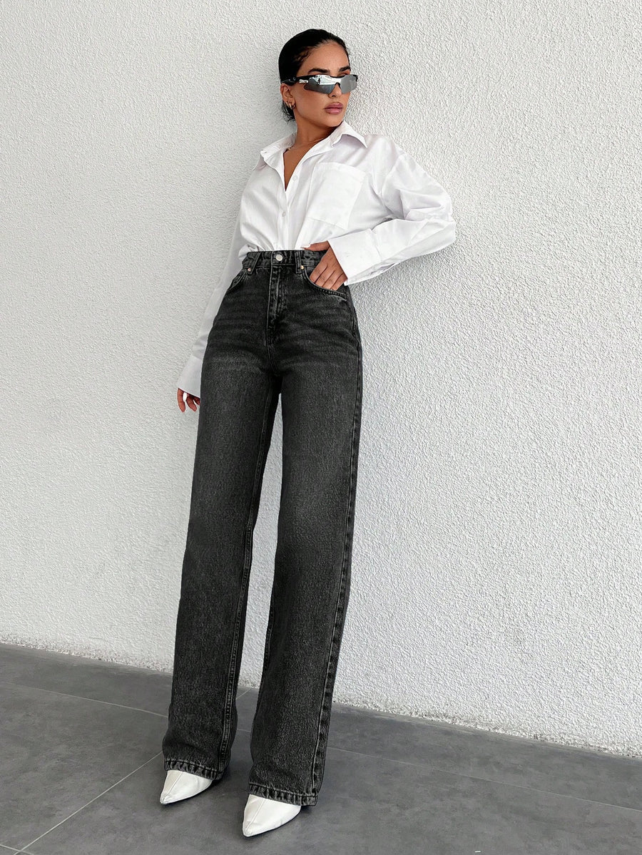 Timeless Straight Jeans – High Rise Straight Fit Jeans – Glossia Fashion