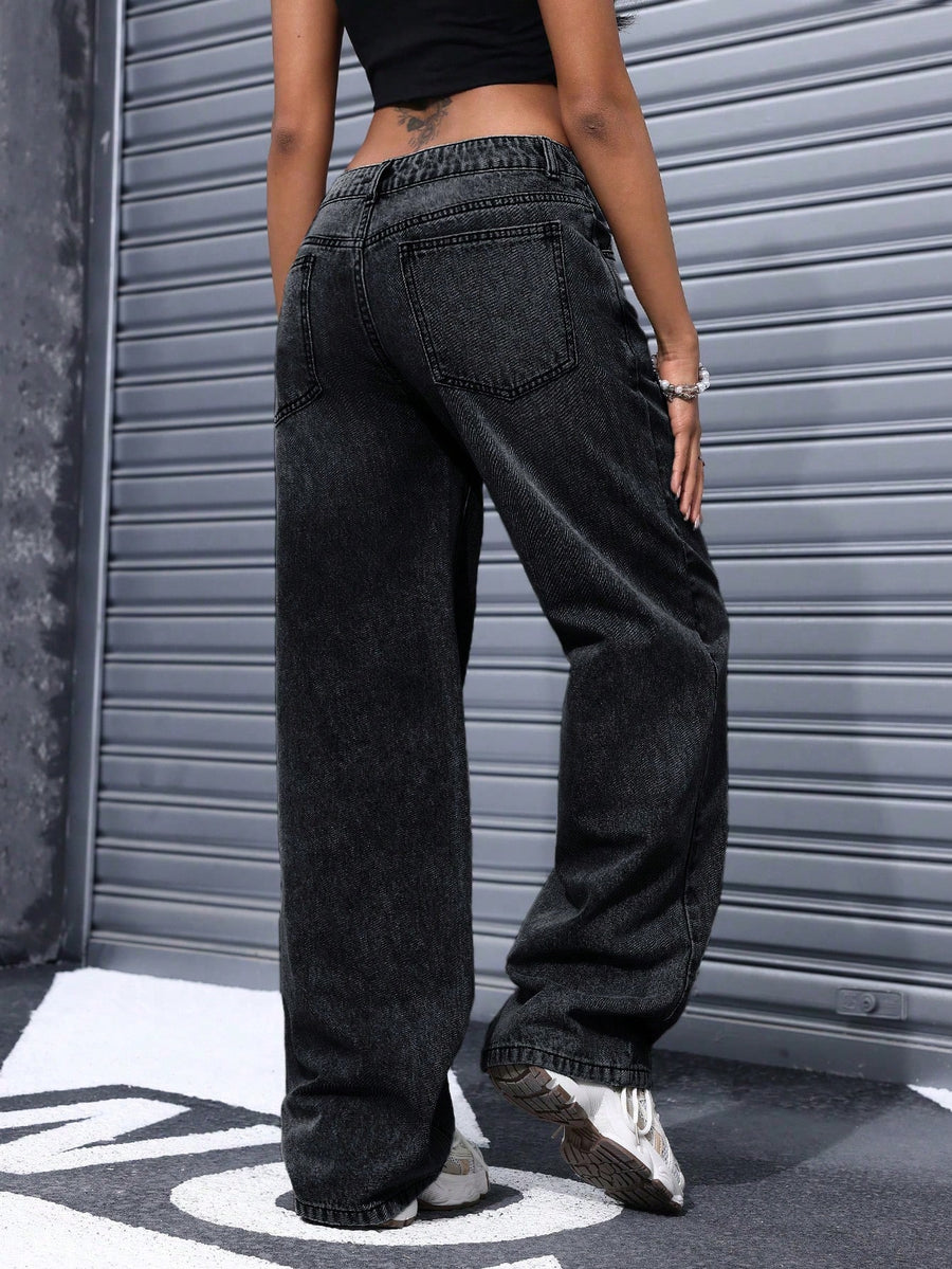 Downtown Straight Highs – High Rise Straight Fit Jeans Side View – Glossia Fashion