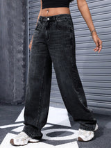 Downtown Straight Highs – High Rise Straight Fit Jeans Back View – Glossia Fashion