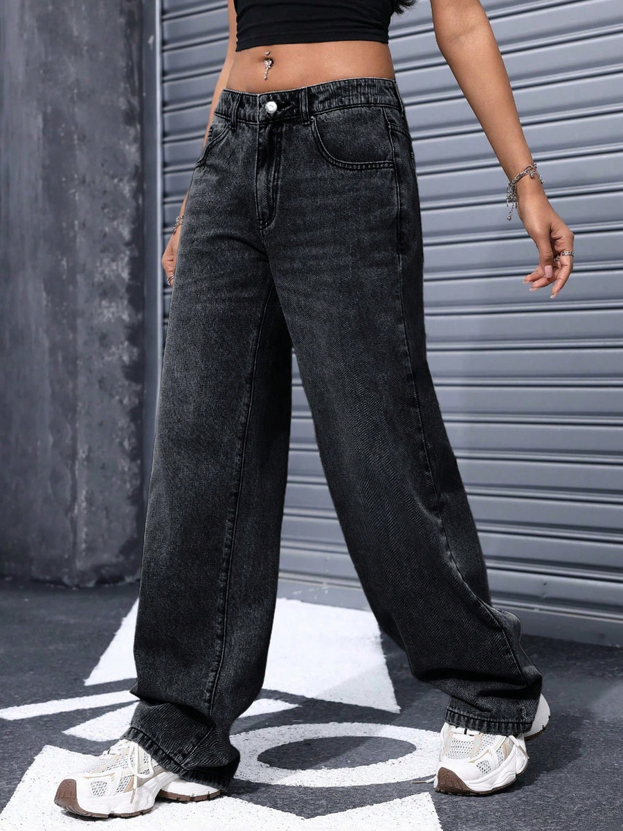 Downtown Straight Highs – High Rise Straight Fit Jeans Back View – Glossia Fashion