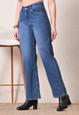 Midnight Noir Straight Jeans – Blue Straight Fit Jeans Back View – Glossia Fashion