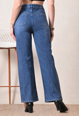 Midnight Noir Straight Jeans – Blue Straight Fit Jeans Detail View – Glossia Fashion