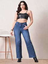 Midnight Noir Straight Jeans – Blue Straight Fit Jeans – Glossia Fashion