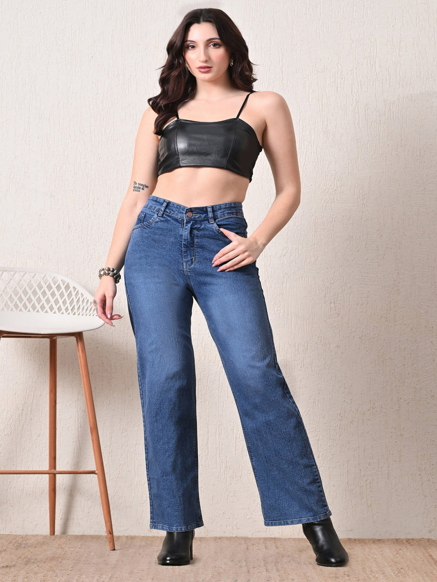 Midnight Noir Straight Jeans – Blue Straight Fit Jeans – Glossia Fashion