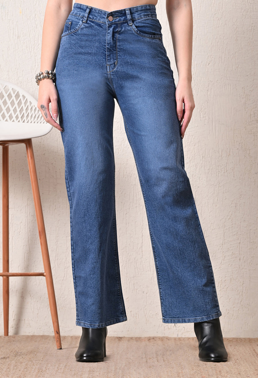 Midnight Noir Straight Jeans – Blue Straight Fit Jeans Full Length – Glossia Fashion