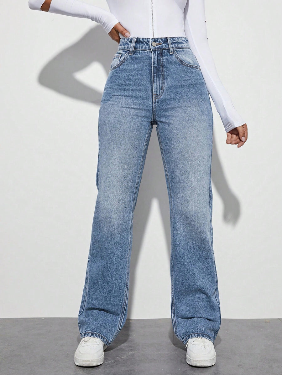 Boldline High Fit Jeans – High Rise Denim Jeans Front View – Glossia Fashion