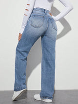 Boldline High Fit Jeans – High Rise Denim Jeans Side View – Glossia Fashion