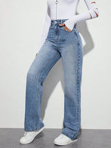 Boldline High Fit Jeans – High Rise Denim Jeans Back View – Glossia Fashion