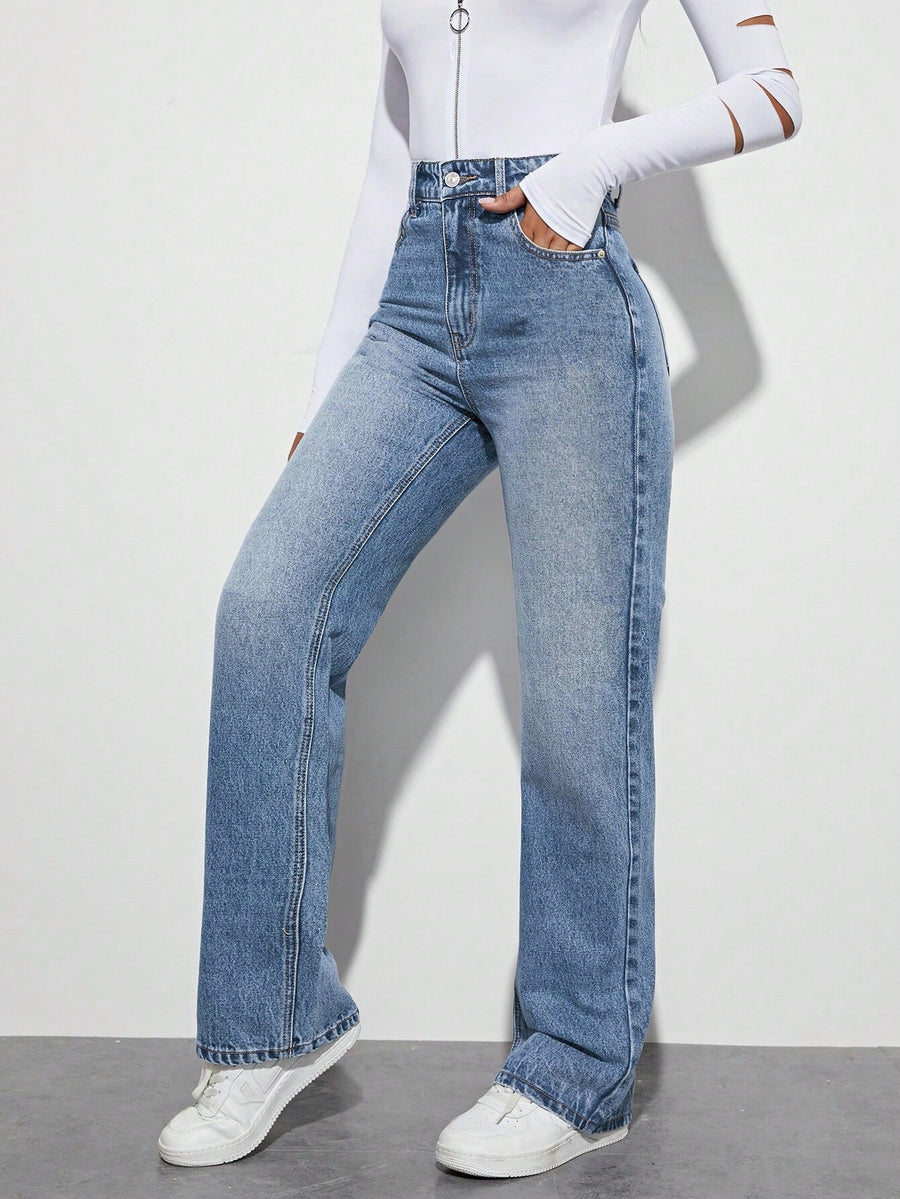Boldline High Fit Jeans – High Rise Denim Jeans Back View – Glossia Fashion