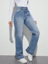 Boldline High Fit Jeans – High Rise Denim Jeans Detail View – Glossia Fashion