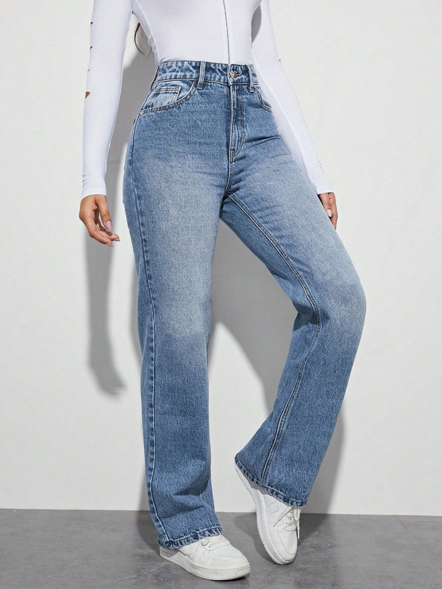 Boldline High Fit Jeans – High Rise Denim Jeans Detail View – Glossia Fashion
