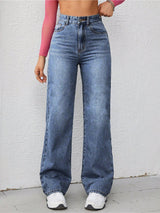 Core Classic Straight Denim – High Rise Straight Fit Jeans Front View – Glossia Fashion