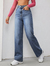 Core Classic Straight Denim – High Rise Straight Fit Jeans Back View – Glossia Fashion
