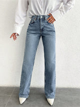 Midnight Walk Straight Fit – Midnight Blue Straight Fit Jeans Front View – Glossia Fashion
