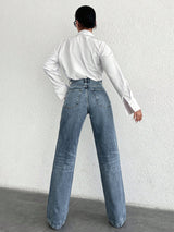 Midnight Walk Straight Fit – Midnight Blue Straight Fit Jeans Back View – Glossia Fashion