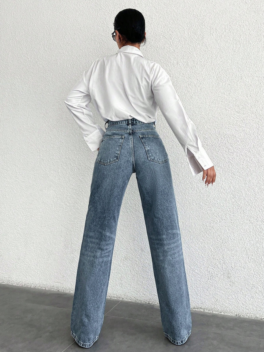 Midnight Walk Straight Fit – Midnight Blue Straight Fit Jeans Back View – Glossia Fashion