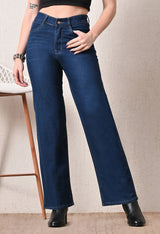 Blue Hour Straight Fit Jeans – Dark Blue Straight Fit Jeans Front View – Glossia Fashion