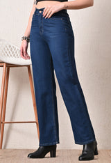 Blue Hour Straight Fit Jeans – Dark Blue Straight Fit Jeans Side View – Glossia Fashion