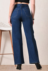 Blue Hour Straight Fit Jeans – Dark Blue Straight Fit Jeans Back View – Glossia Fashion