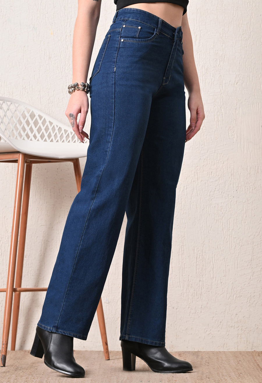 Blue Hour Straight Fit Jeans – Dark Blue Straight Fit Jeans Full Length – Glossia Fashion