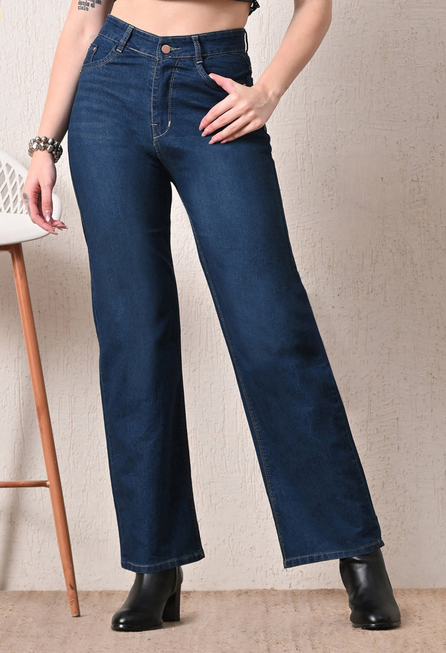 Aqua Tint Straight Fit Jeans – Green-Blue Straight Fit Jeans Full Length – Glossia Fashion
