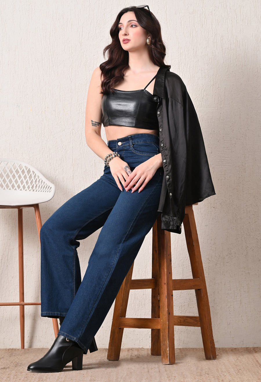 Aqua Tint Straight Fit Jeans – Green-Blue Straight Fit Jeans Side View – Glossia Fashion