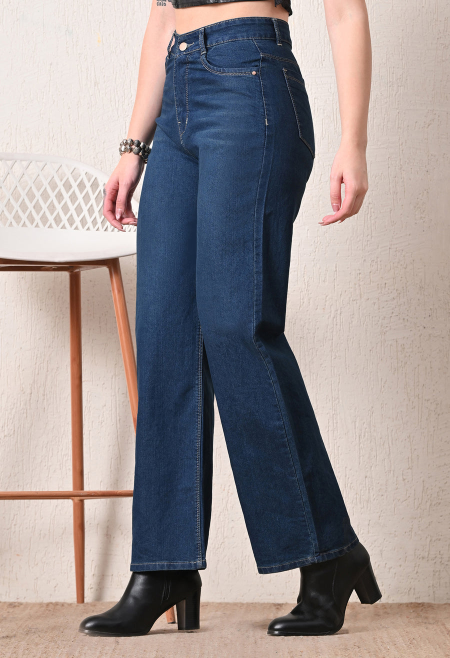 Aqua Tint Straight Fit Jeans – Green-Blue Straight Fit Jeans Back View – Glossia Fashion