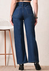 Aqua Tint Straight Fit Jeans – Green-Blue Straight Fit Jeans Detail View – Glossia Fashion