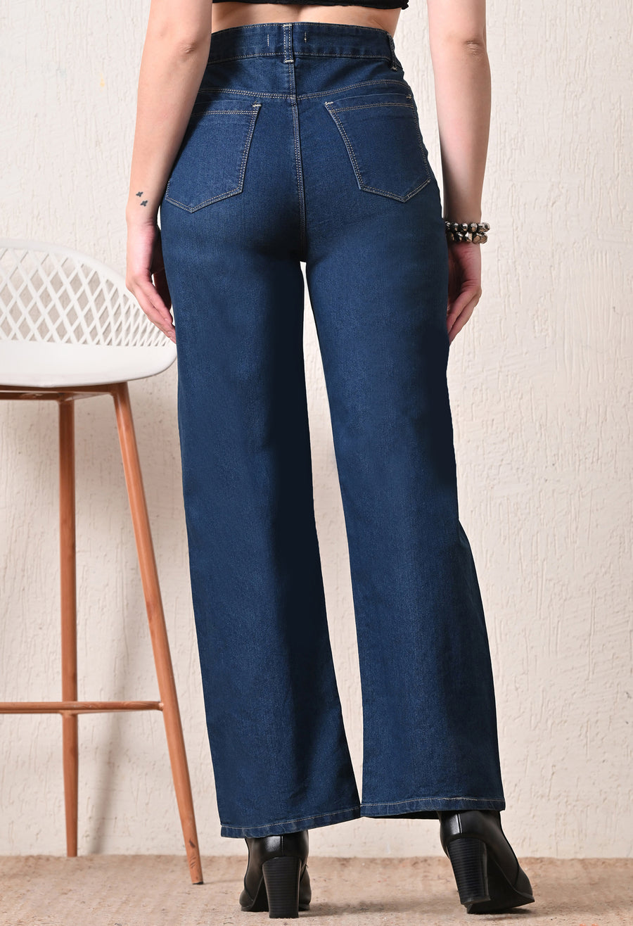 Aqua Tint Straight Fit Jeans – Green-Blue Straight Fit Jeans Detail View – Glossia Fashion