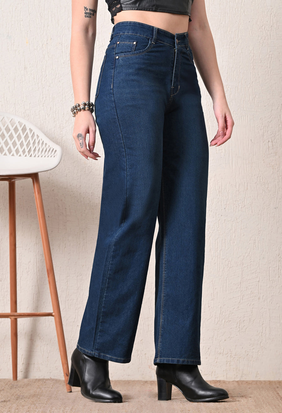 Aqua Tint Straight Fit Jeans – Green-Blue Straight Fit Jeans Model View – Glossia Fashion