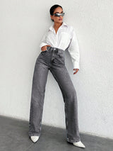 Effortless City Vibe Jeans – High Rise Denim Jeans Side View – Glossia Fashion