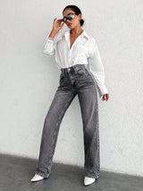 Effortless City Vibe Jeans – High Rise Denim Jeans Detail View – Glossia Fashion