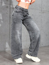 Neat Line Fit Denim Jeans – High Rise Denim Jeans Detail View – Glossia Fashion