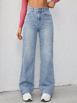 Uplift Line Straight Fit – Light Blue Straight Fit Jeans Front View – Glossia Fashion
