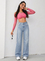 Uplift Line Straight Fit – Light Blue Straight Fit Jeans – Glossia Fashion