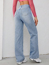 Uplift Line Straight Fit – Light Blue Straight Fit Jeans Side View – Glossia Fashion