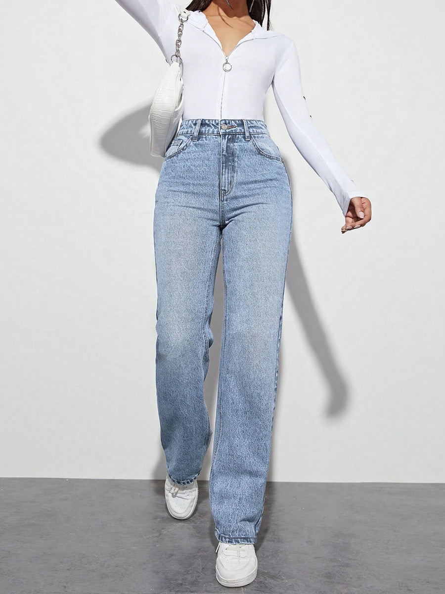Ultra Ease Straight Fit – Blue Straight Fit Jeans – Glossia Fashion