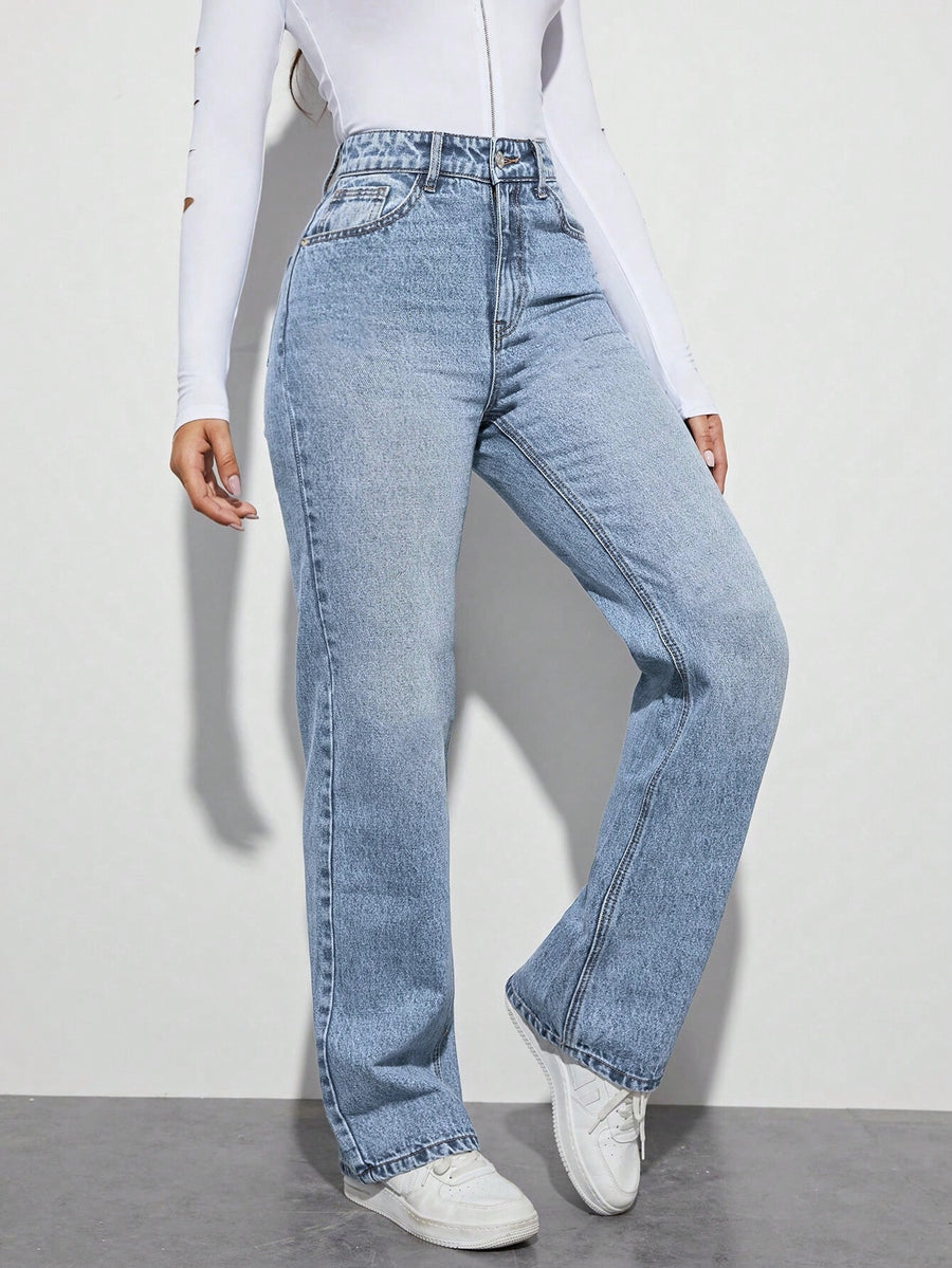 Ultra Ease Straight Fit – Blue Straight Fit Jeans Side View – Glossia Fashion