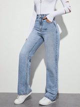 Ultra Ease Straight Fit – Blue Straight Fit Jeans Back View – Glossia Fashion