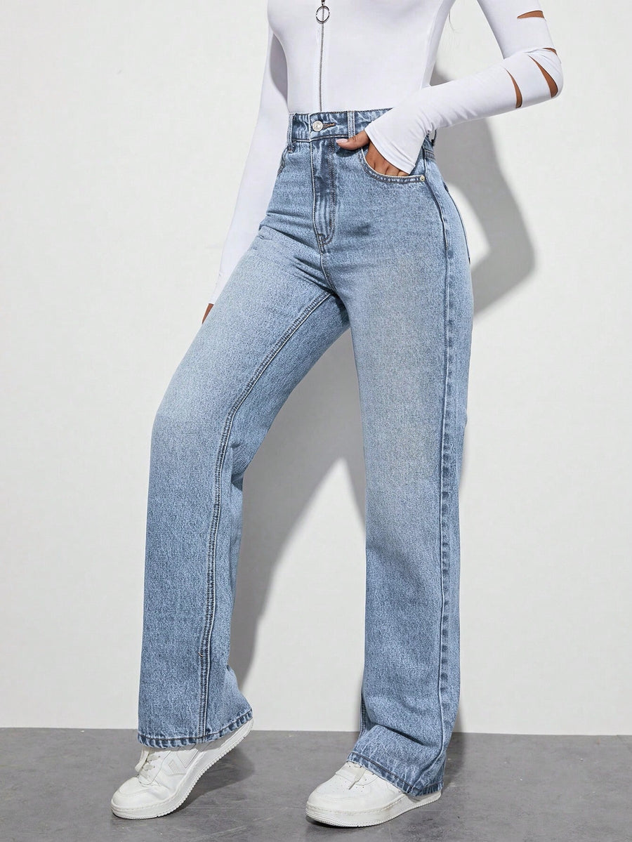 Ultra Ease Straight Fit – Blue Straight Fit Jeans Back View – Glossia Fashion